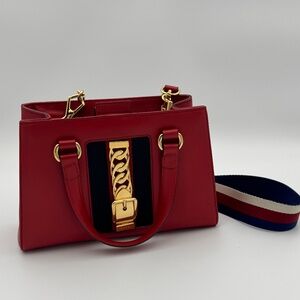 Gucci Sylvie 1969 Web Chain Top Handle Bag – Red Leather with COA